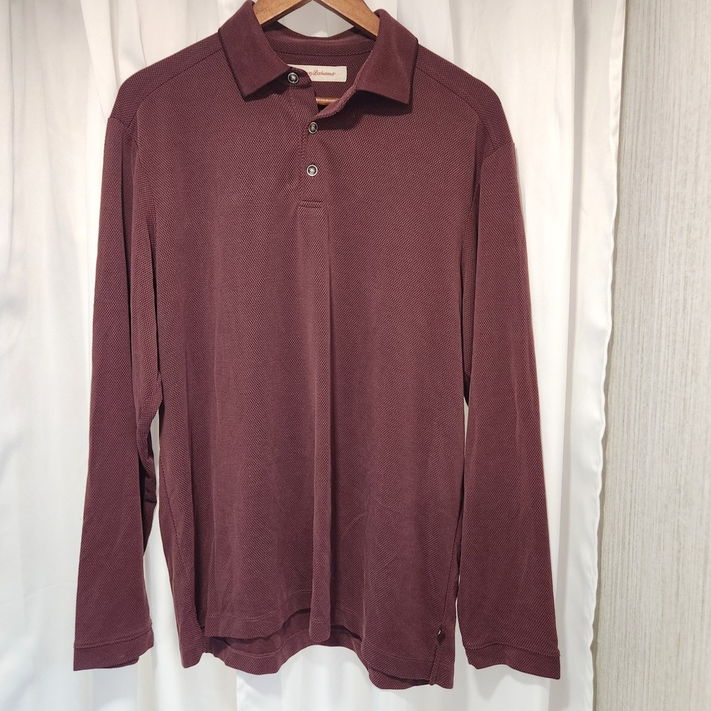 Tommy Bahama Long Sleeve Polo Shirt Mens Size Medium Burgandy‎ Modal Polyester